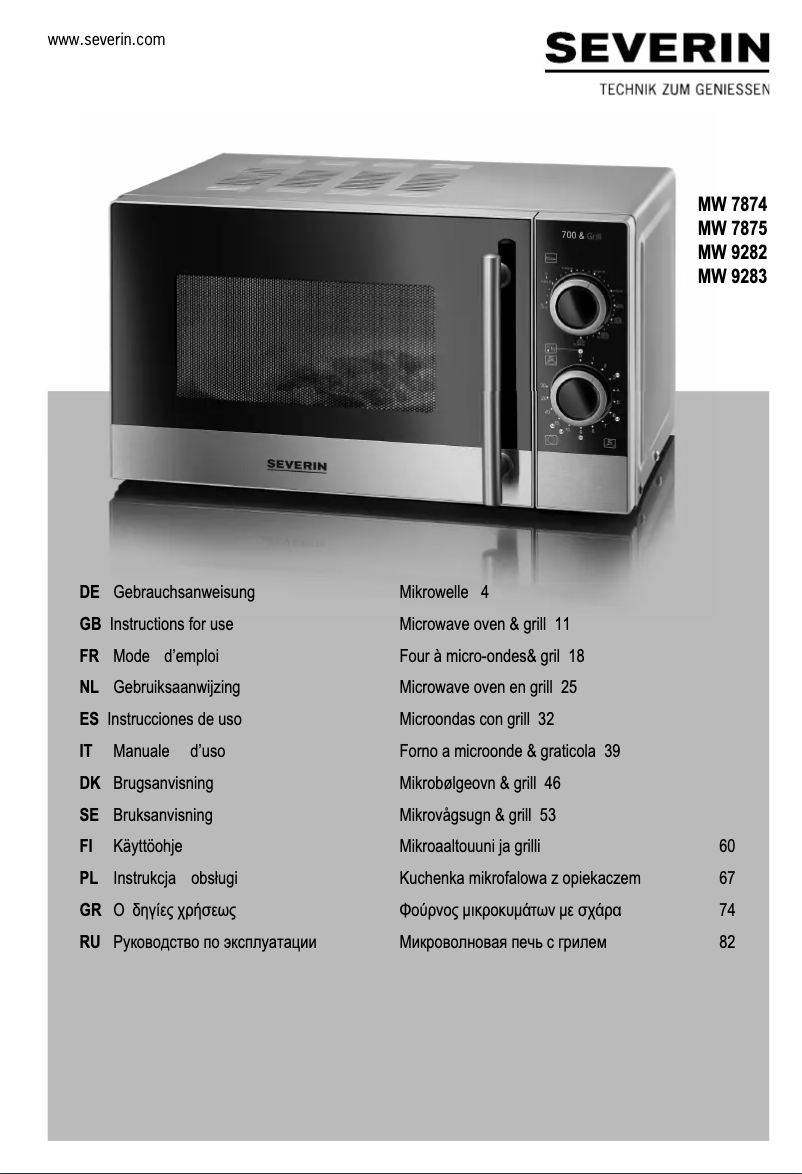 Page 1 de la notice Manuel utilisateur Severin MW 9282