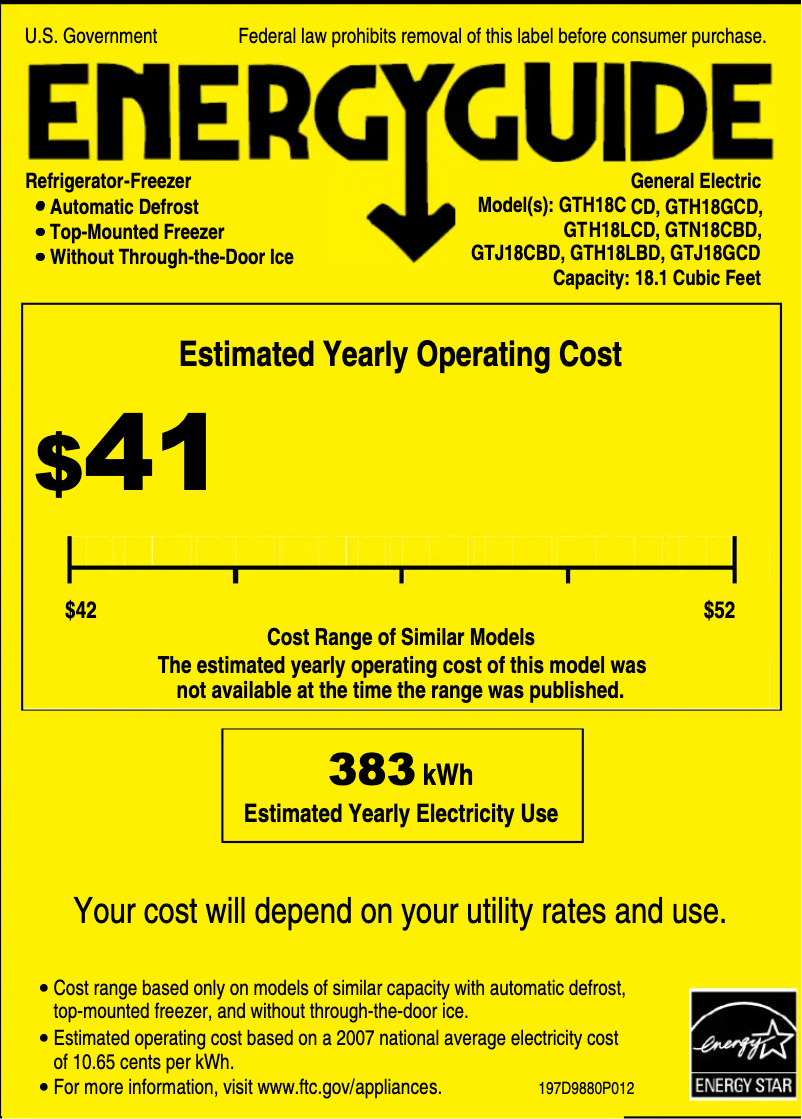 Página 1 del manual Etiqueta energética GE GTH18CCDBB