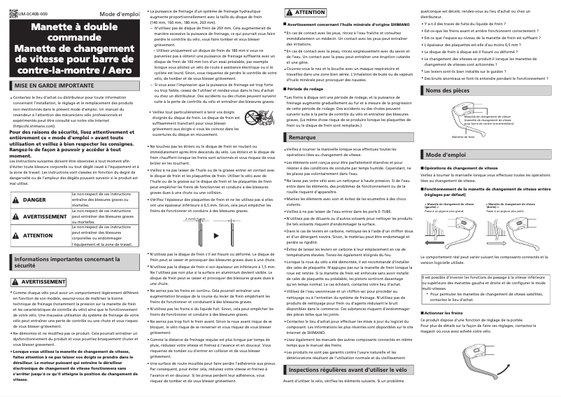 Page 1 de la notice Manuel utilisateur Shimano ST-R9180-L