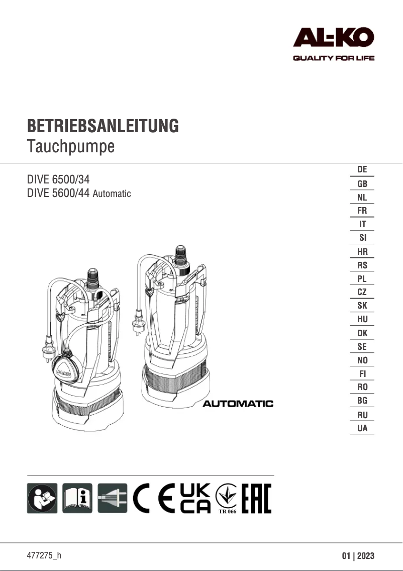 Page 1 de la notice Manuel utilisateur AL-KO Dive 6500/34