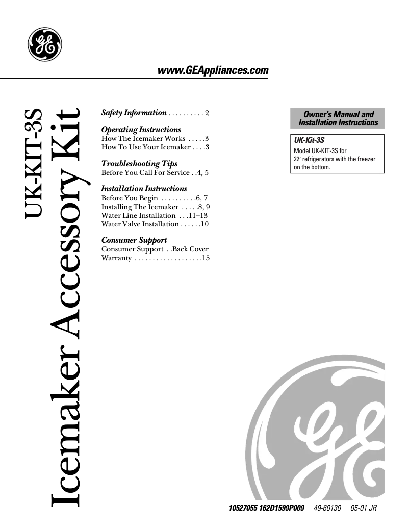 Page 1 of the manual Installation Guide GE UKKIT3S