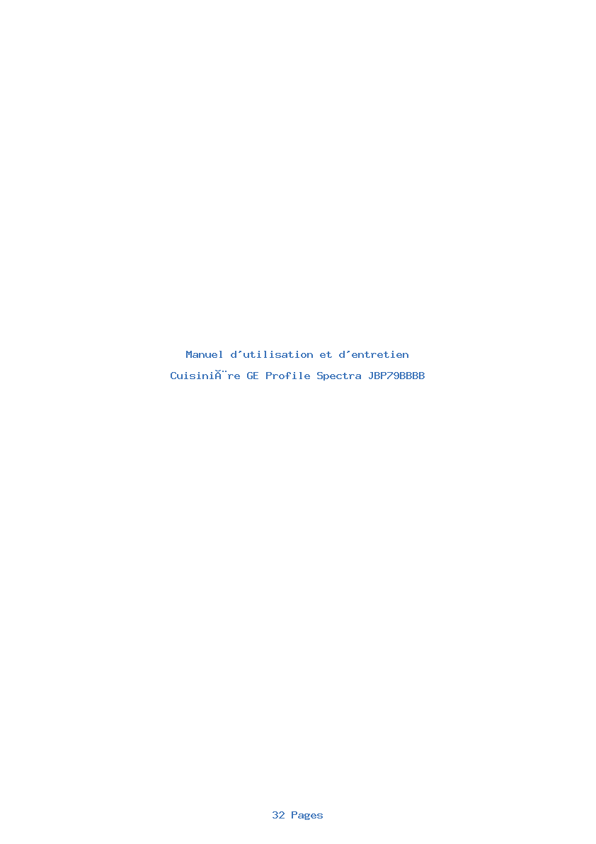 Page 1 de la notice Manuel d'utilisation et d'entretien GE Profile Spectra JBP79BBBB