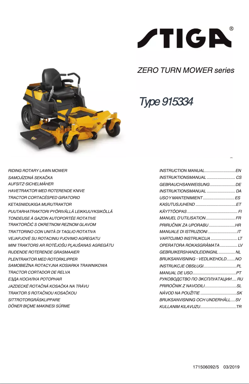 Page 1 de la notice Manuel utilisateur Stiga ZT 5132 T