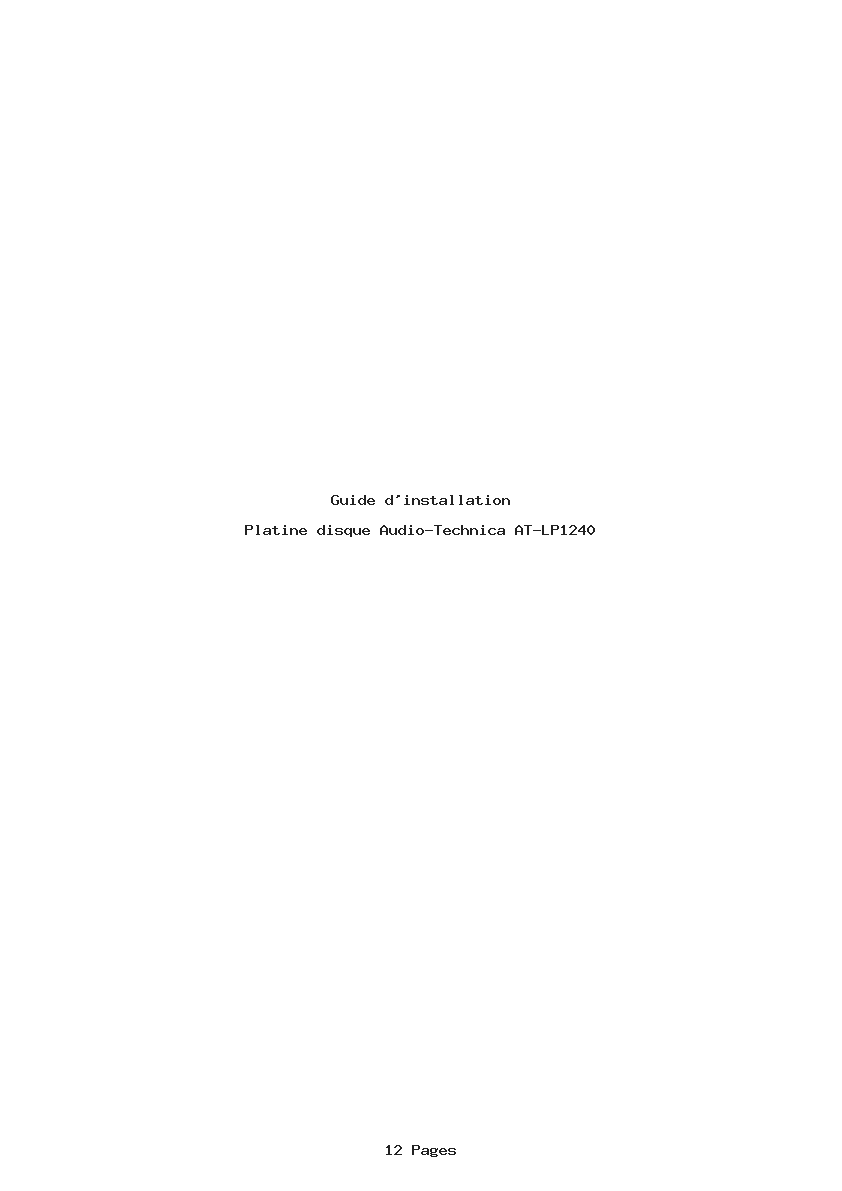 Page 1 de la notice Guide d'installation Audio-Technica AT-LP1240