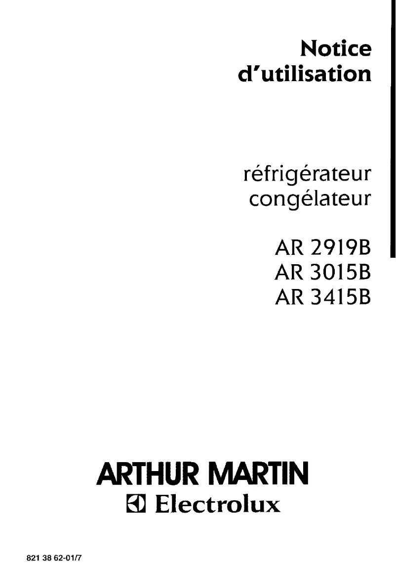 Page 1 de la notice Manuel utilisateur Arthur Martin-Electrolux AR3009B
