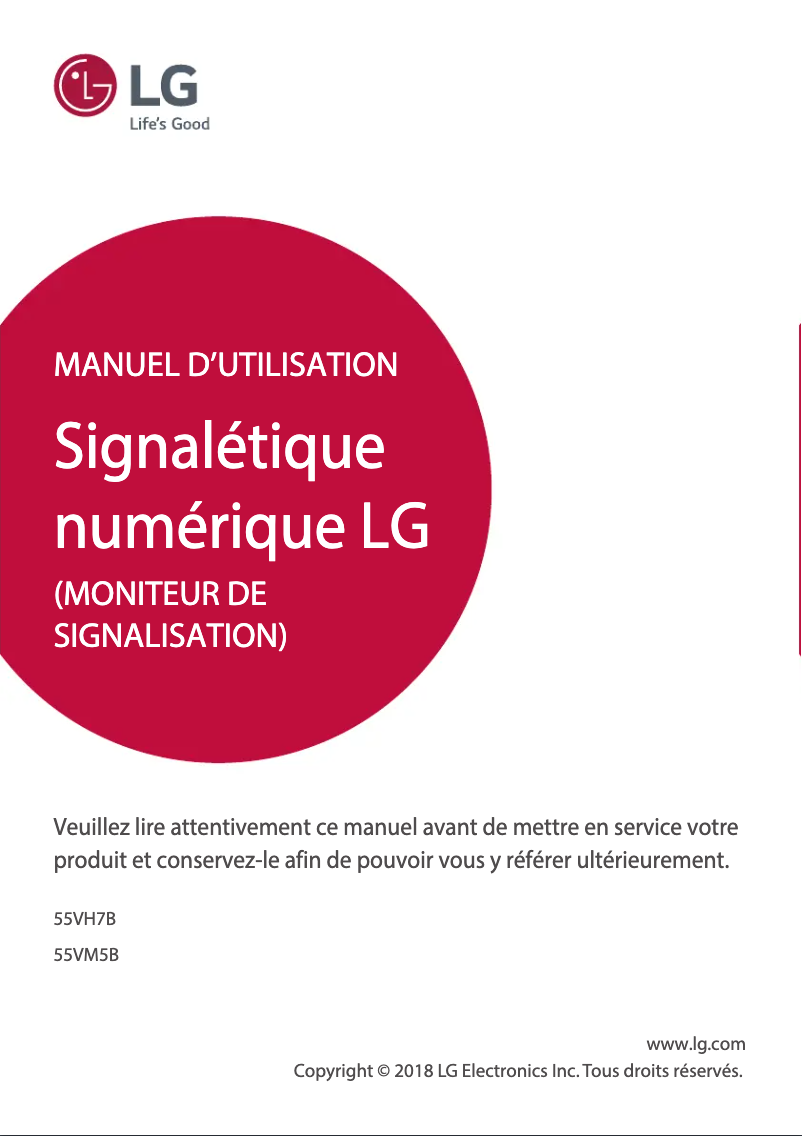 Page 1 de la notice Manuel utilisateur LG 55VM5B