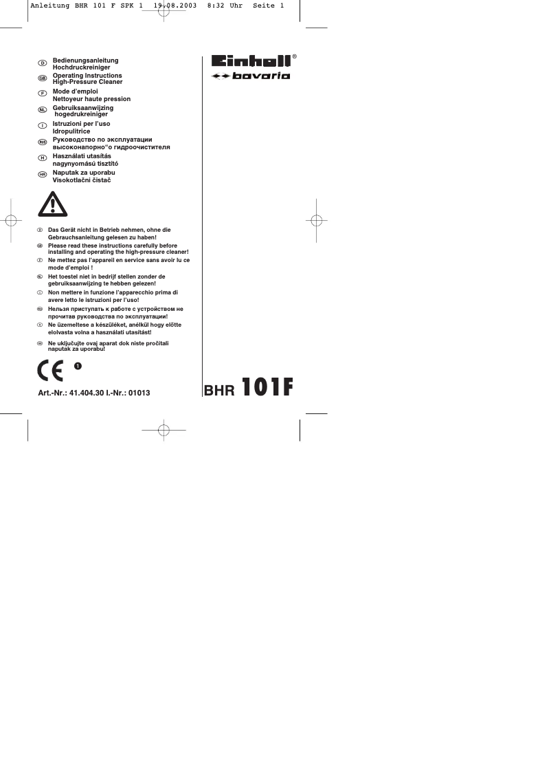Page 1 de la notice Manuel utilisateur Bavaria by Einhell BHR 101 F