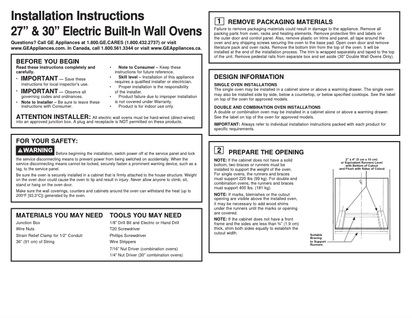 Page 1 de la notice Guide d'installation GE Café CT9050EKDS
