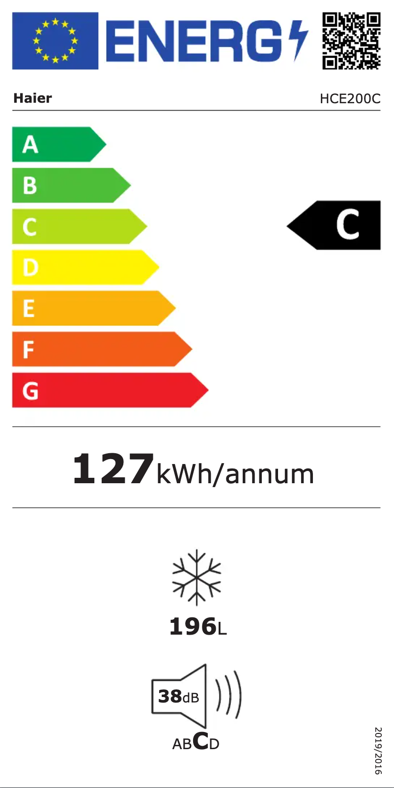 Page 1 de la notice Label énergétique Haier HCE200C