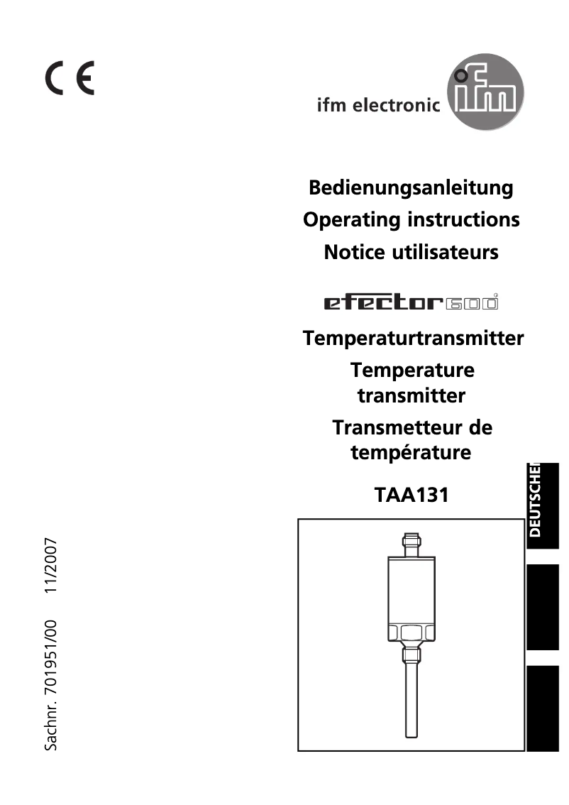 Page 1 de la notice Manuel utilisateur IFM TAA131