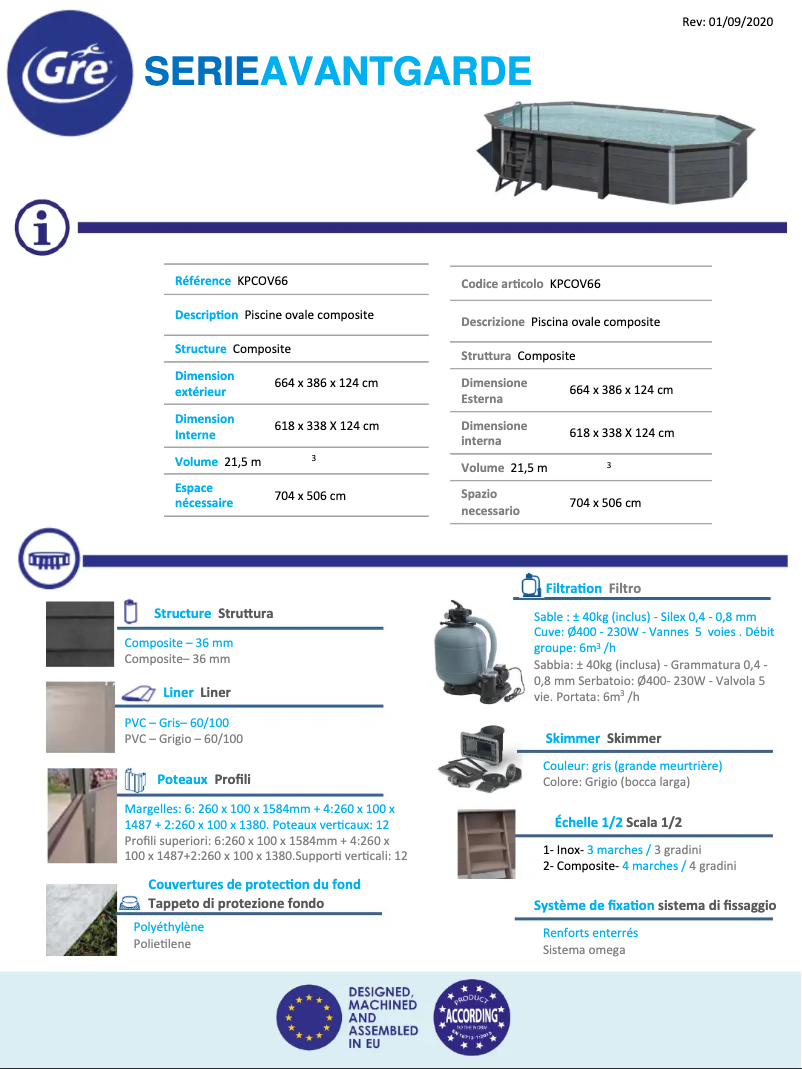 Page 1 de la notice Fiche technique Gre KPCOV66