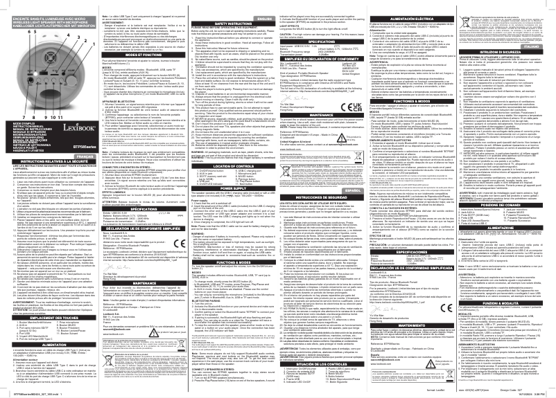 Page 1 de la notice Manuel utilisateur Lexibook BTP585Z