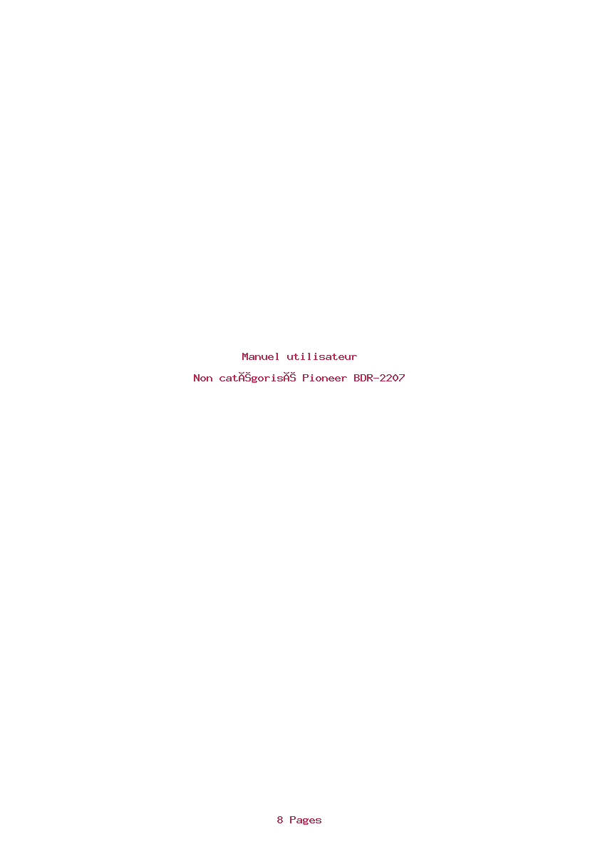 Page 1 de la notice Manuel utilisateur Pioneer BDR-2207