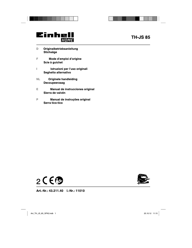 Page 1 de la notice Manuel utilisateur Einhell TE-JS 90