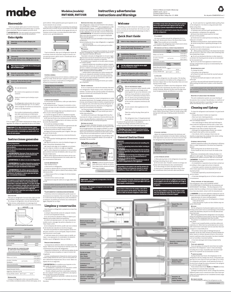 Page 1 de la notice Manuel utilisateur Mabe RMT510RYMRE0