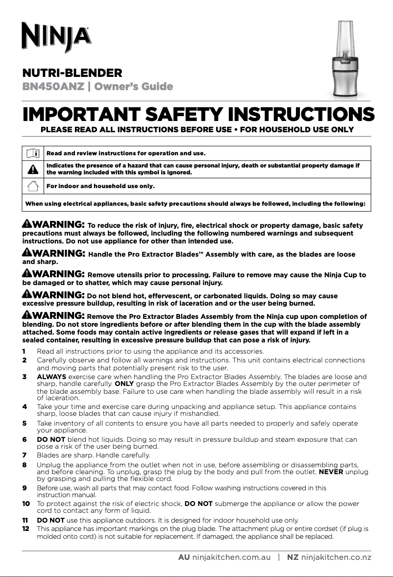 Page 1 de la notice Manuel utilisateur Ninja Nutri BN450