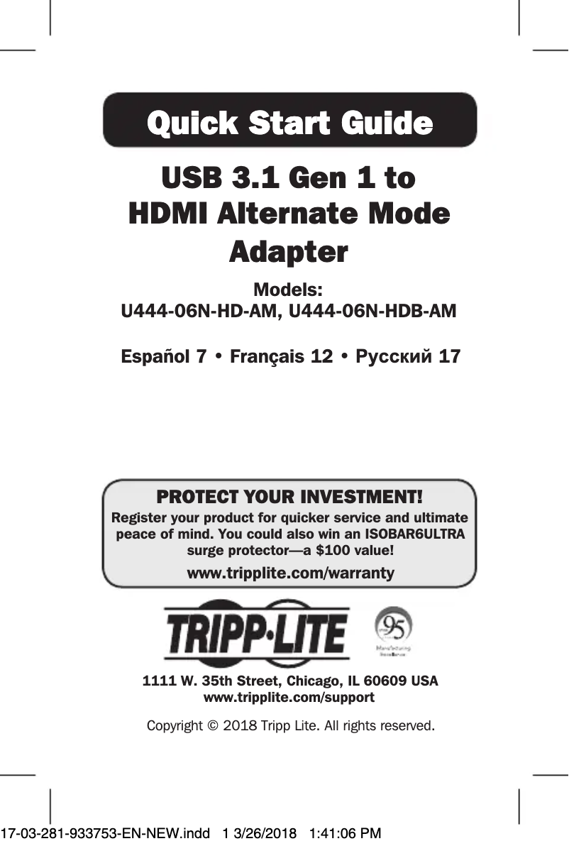 Page 1 de la notice Manuel utilisateur Tripp Lite U444-06N-HD-AM