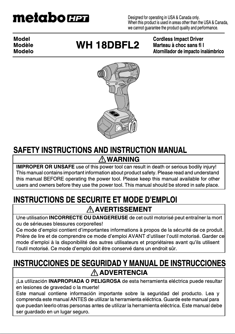 Page 1 de la notice Manuel utilisateur HiKOKI WH18DBFL2