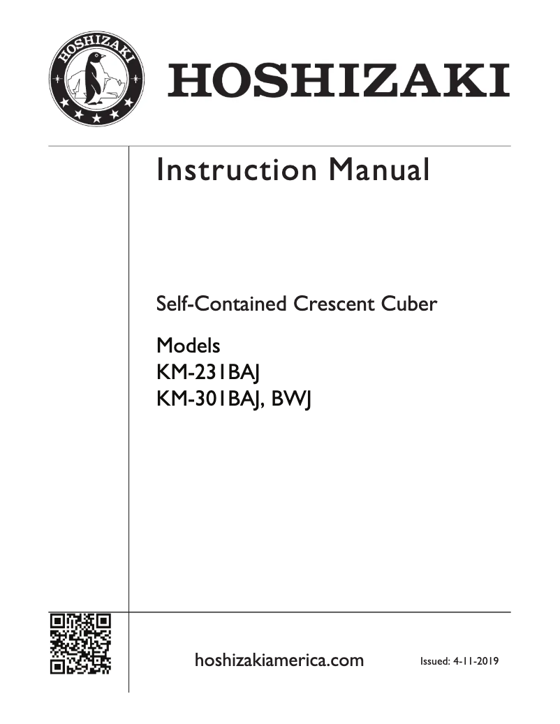 Page 1 de la notice Guide d'installation Hoshizaki KM-201BAH
