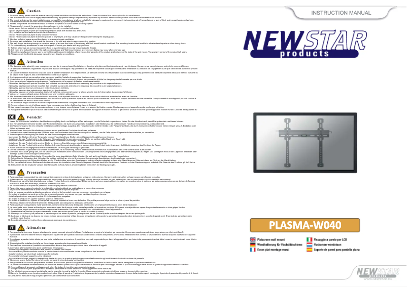 Page 1 de la notice Manuel utilisateur Newstar PLASMA-W040