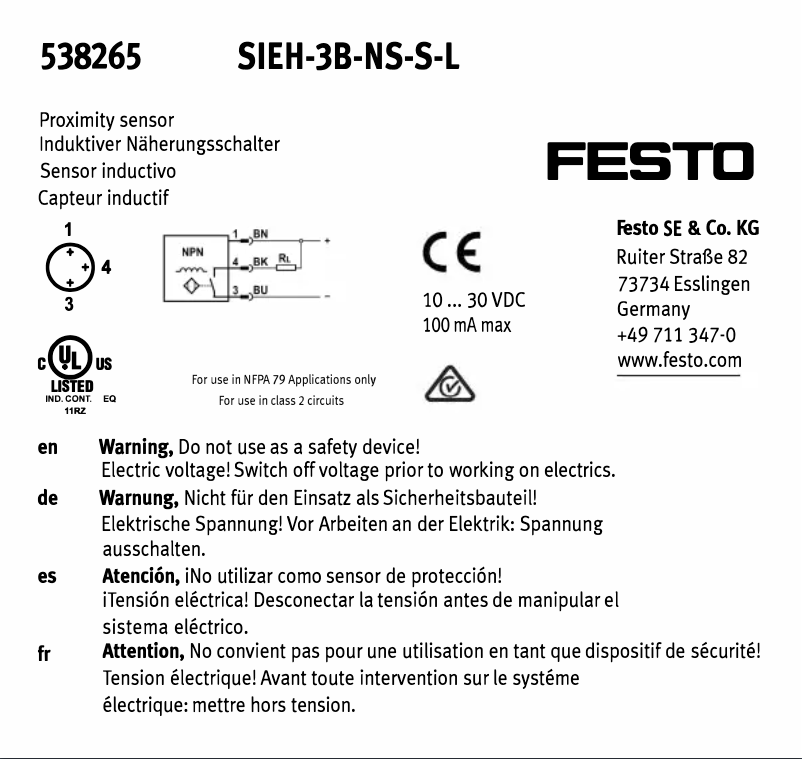 Page 1 de la notice Manuel utilisateur Festo SIEH-3B-NS-S-L