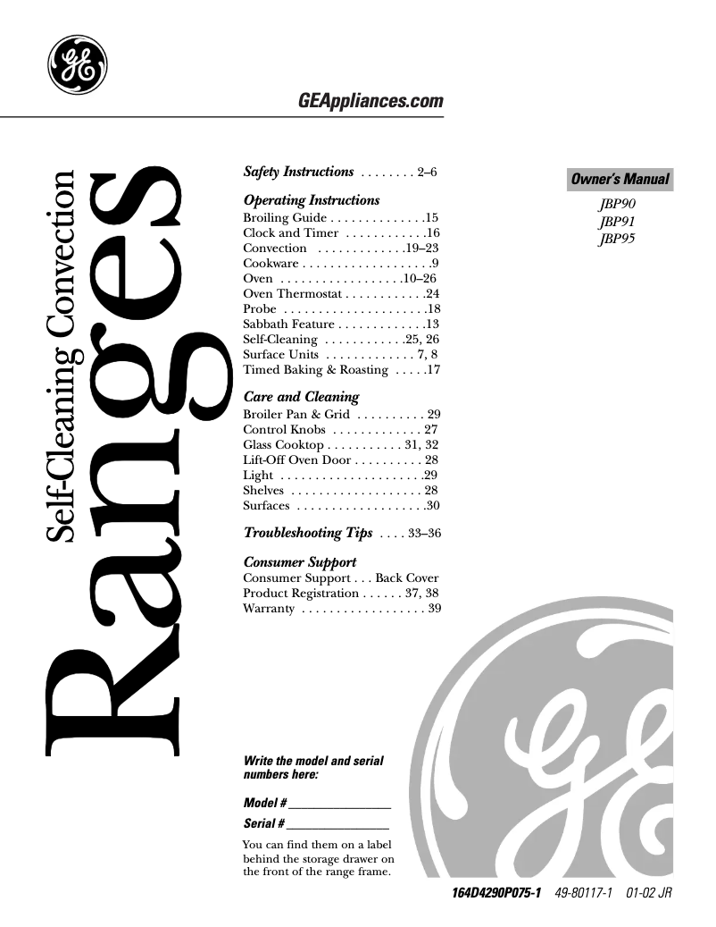 Página 1 del manual Manual de uso y mantenimiento GE Profile JBP90KFCC