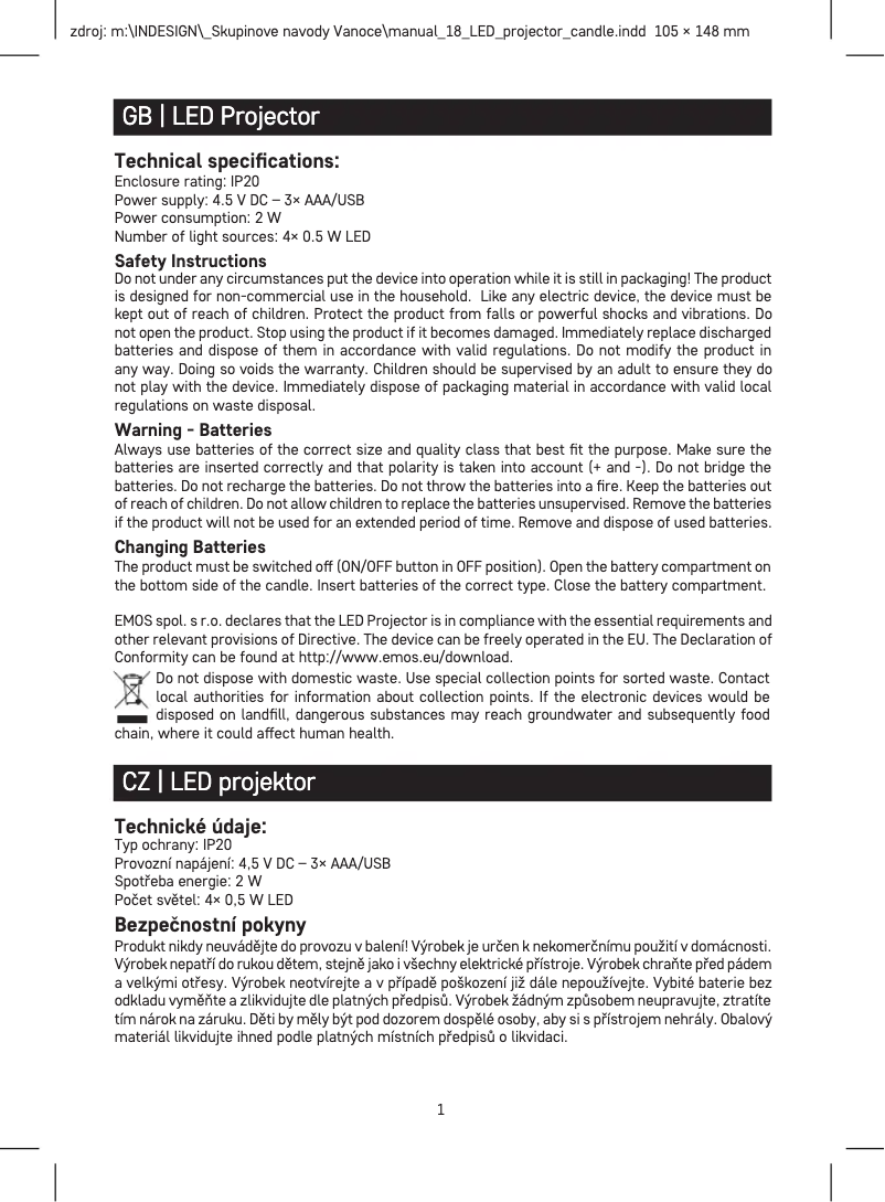 Page 1 de la notice Manuel utilisateur Emos DCPW03