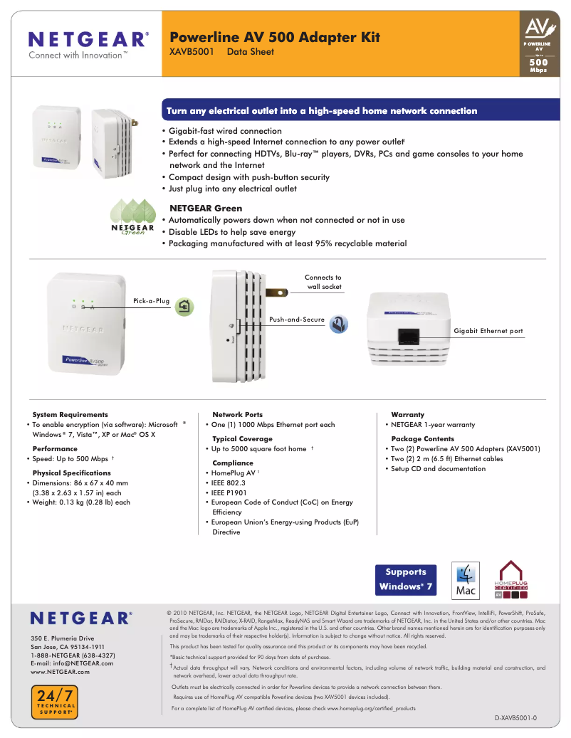 Page 1 de la notice Fiche technique Netgear XAV5001