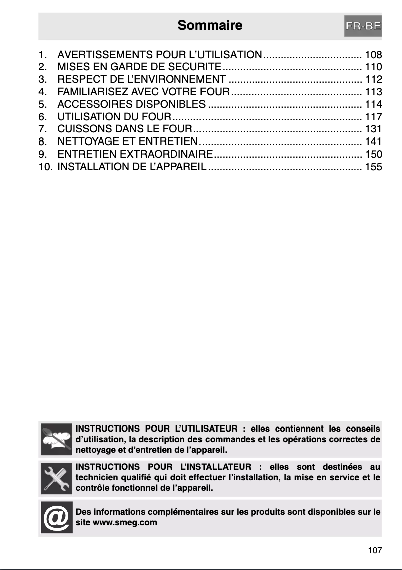 Page 1 de la notice Manuel utilisateur Smeg FP610X