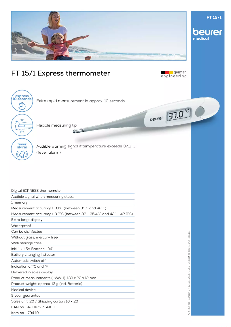 Page 1 de la notice Fiche technique Beurer FT 15/1