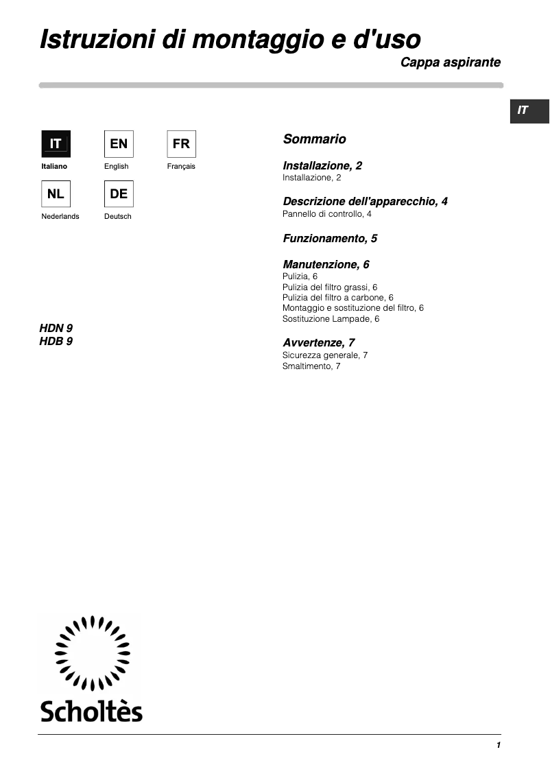 Page 1 de la notice Manuel utilisateur Scholtès HDN 9