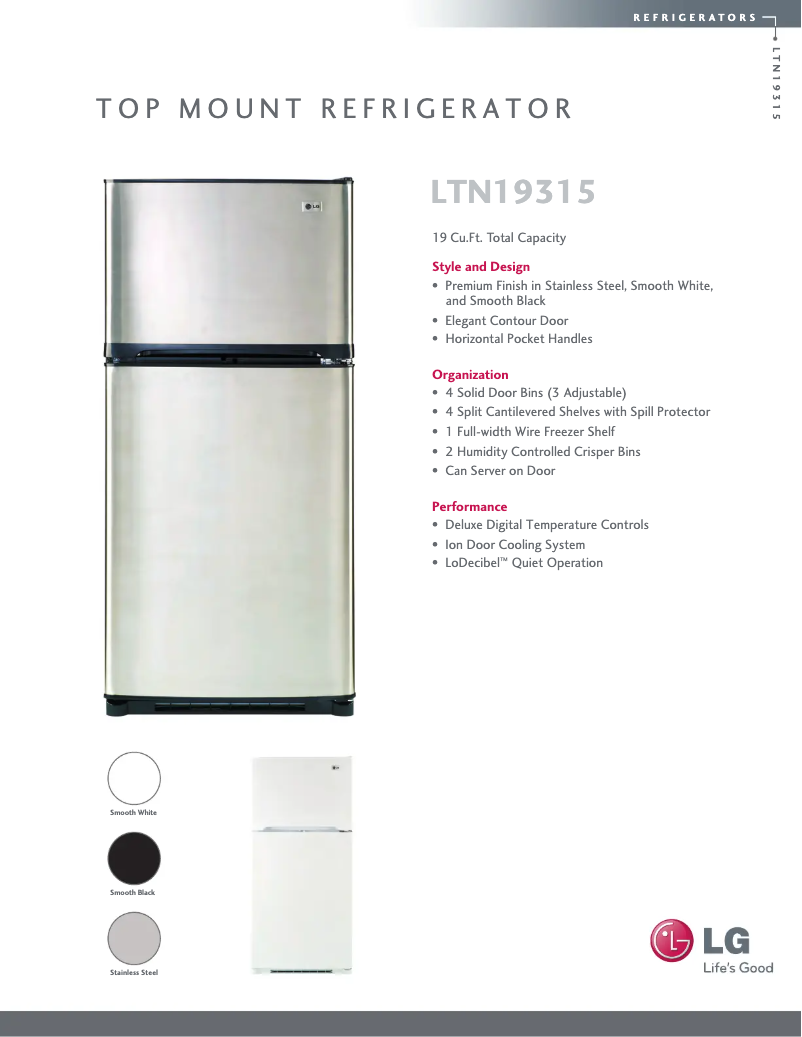 Page 1 de la notice Fiche technique LG LTN19315SB