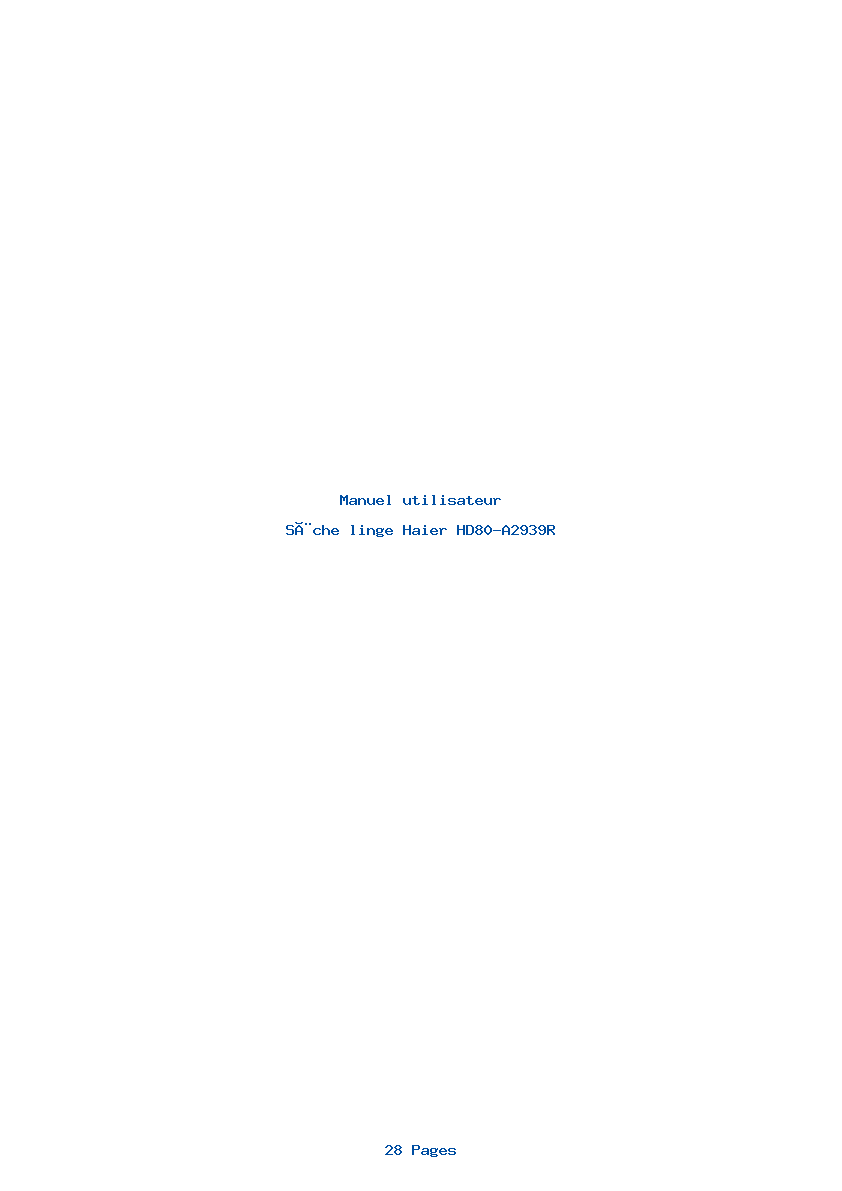 Page 1 de la notice Manuel utilisateur Haier HD80-A2939R
