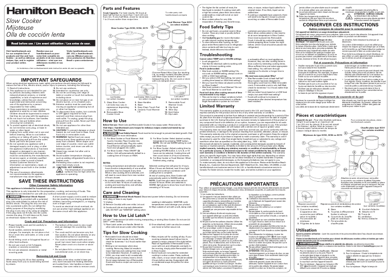 Page 1 de la notice Manuel utilisateur Hamilton Beach 33576F