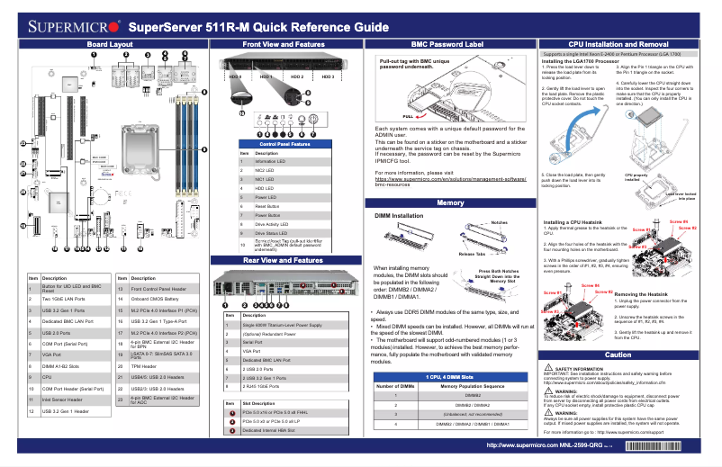 Page 1 de la notice Guide de démarrage rapide Supermicro SuperServer SYS-511R-M