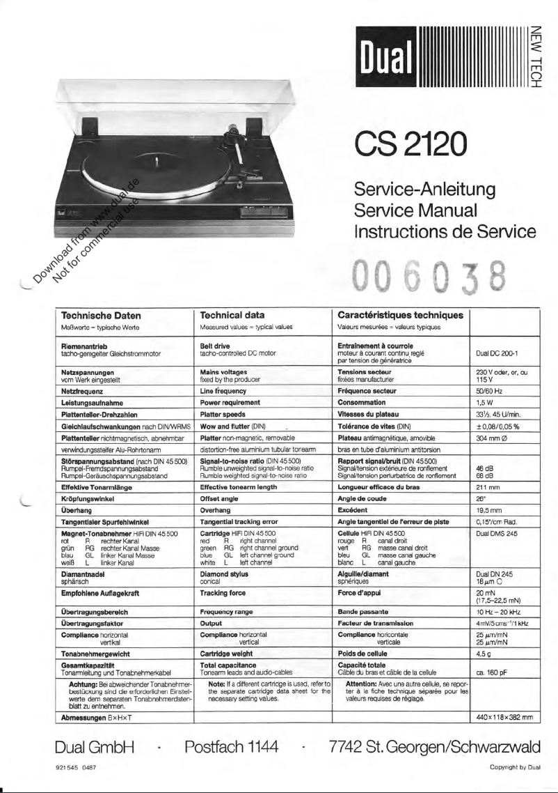 Page 1 de la notice Manuel utilisateur Dual CS 2120