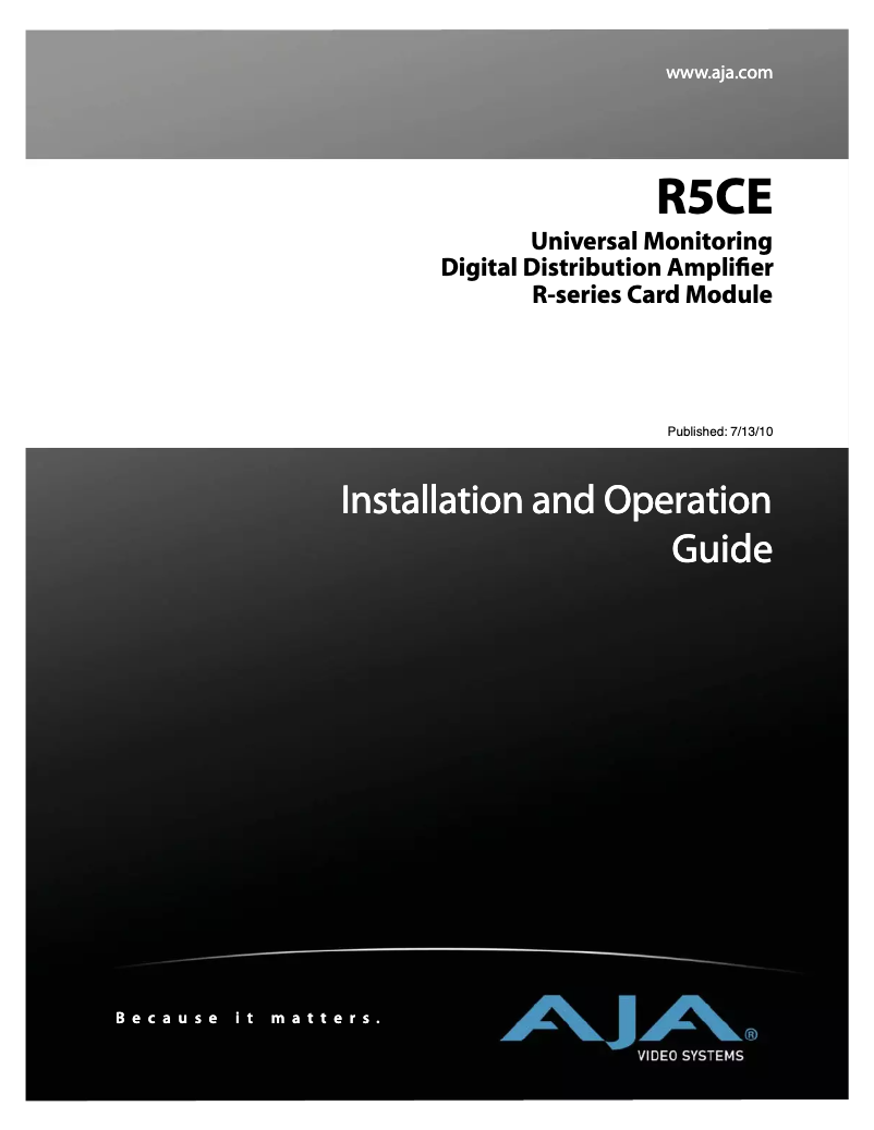 Page 1 of the manual User Manual AJA R5CE