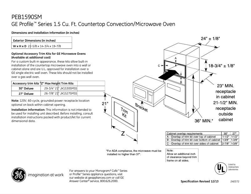 Página 1 del manual Ficha técnica GE Profile PEB1590SMSS