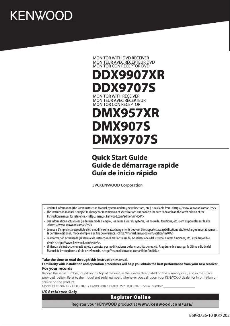 Page 1 de la notice Guide de démarrage rapide Kenwood DDX9707S