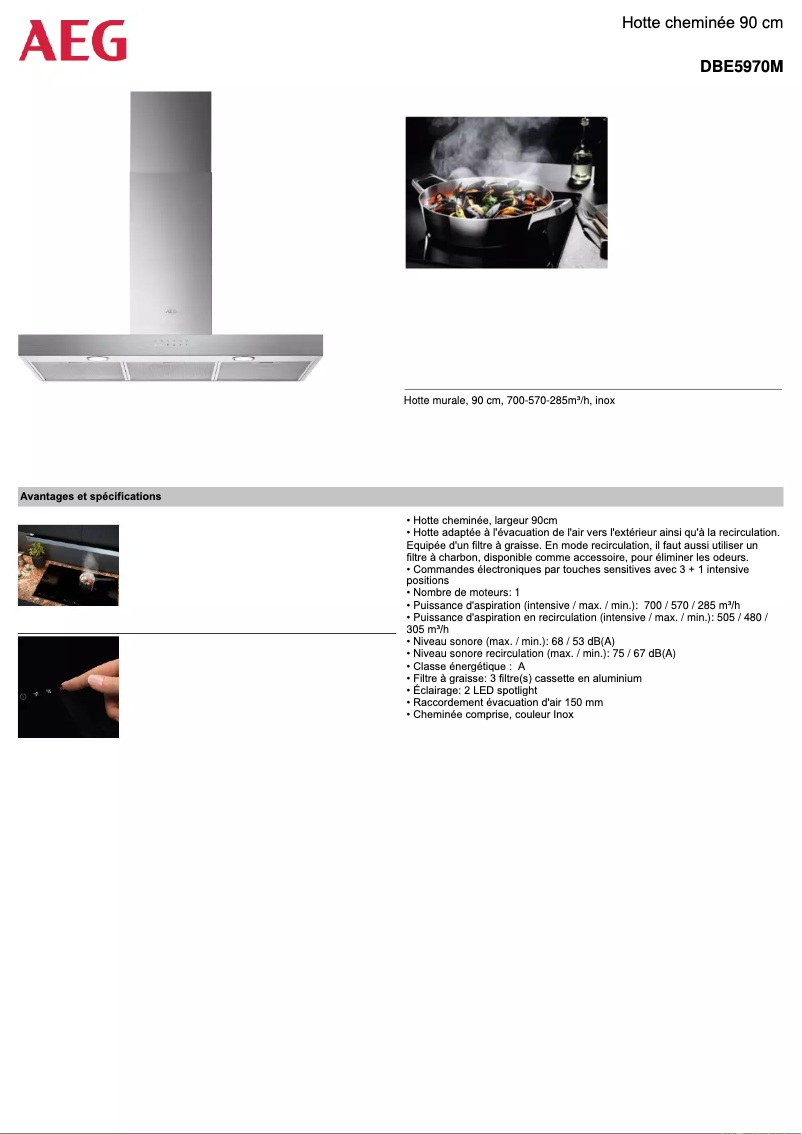 Page 1 de la notice Fiche technique AEG DBE5970M