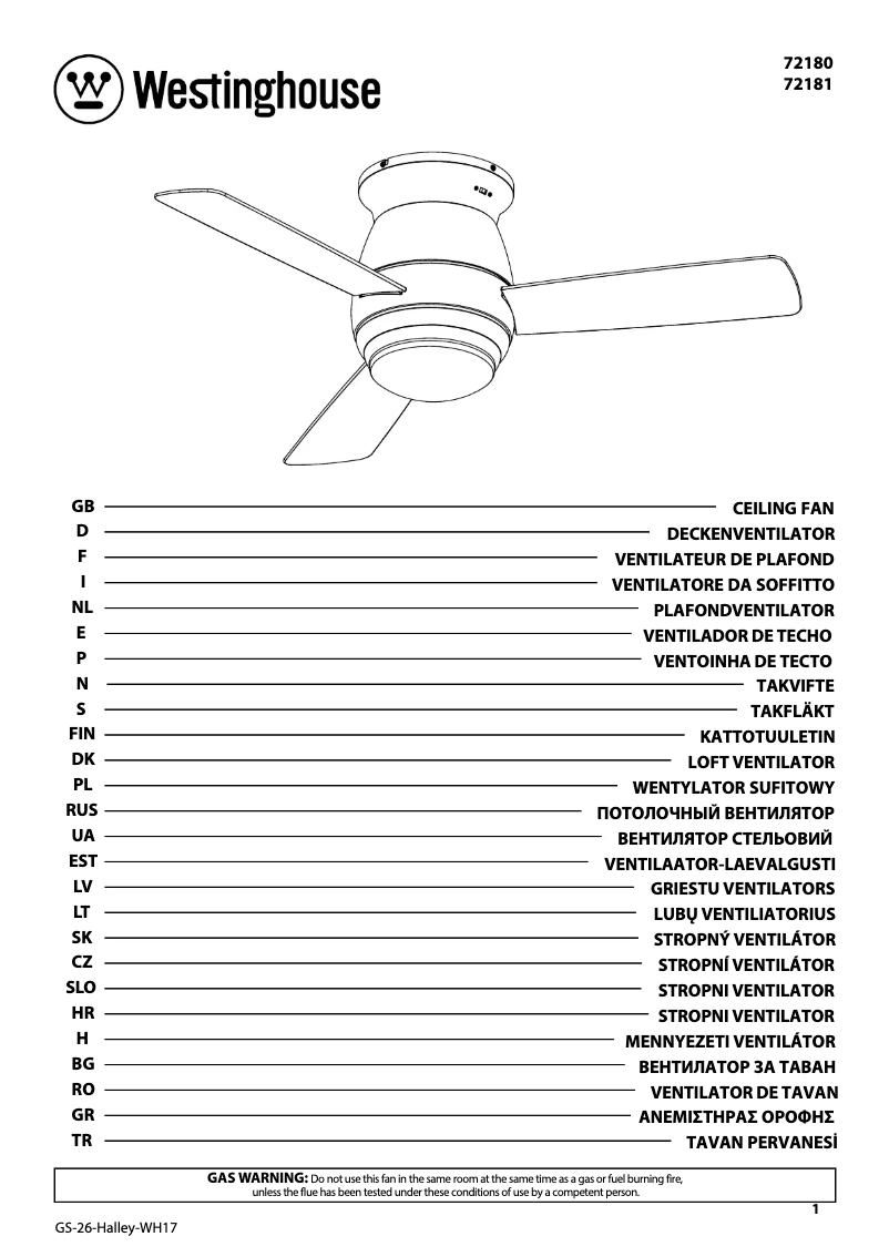 Page 1 of the manual User Manual Westinghouse 72181