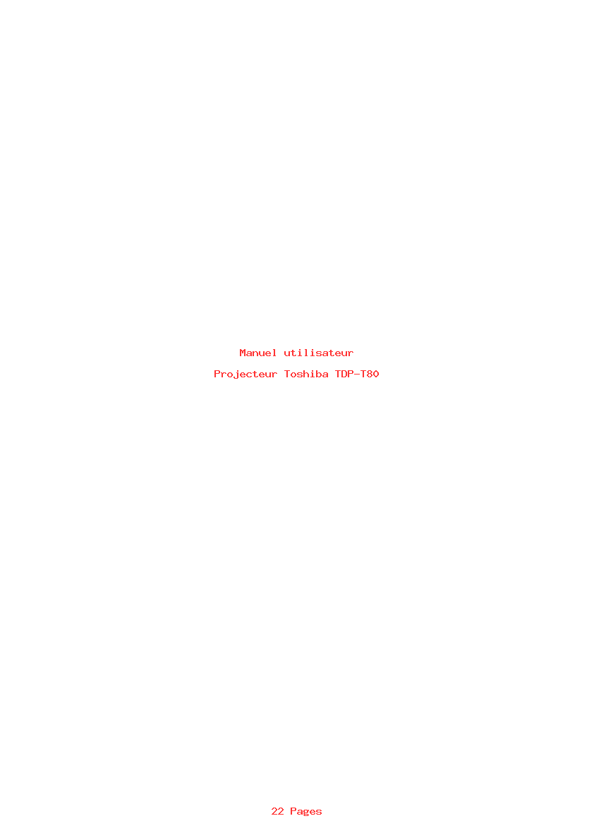 Page 1 de la notice Manuel utilisateur Toshiba TDP-T80