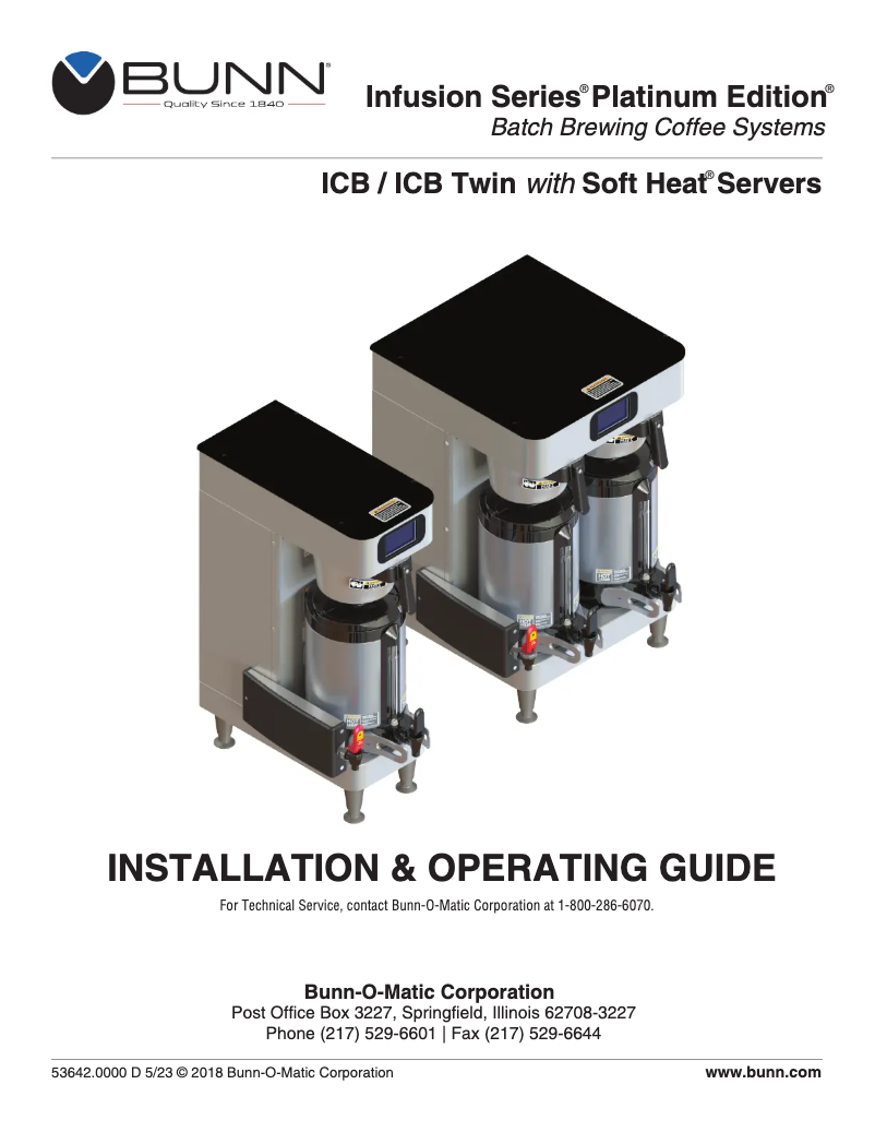 Page 1 de la notice Manuel utilisateur Bunn ICB Twin SH Soft Heat