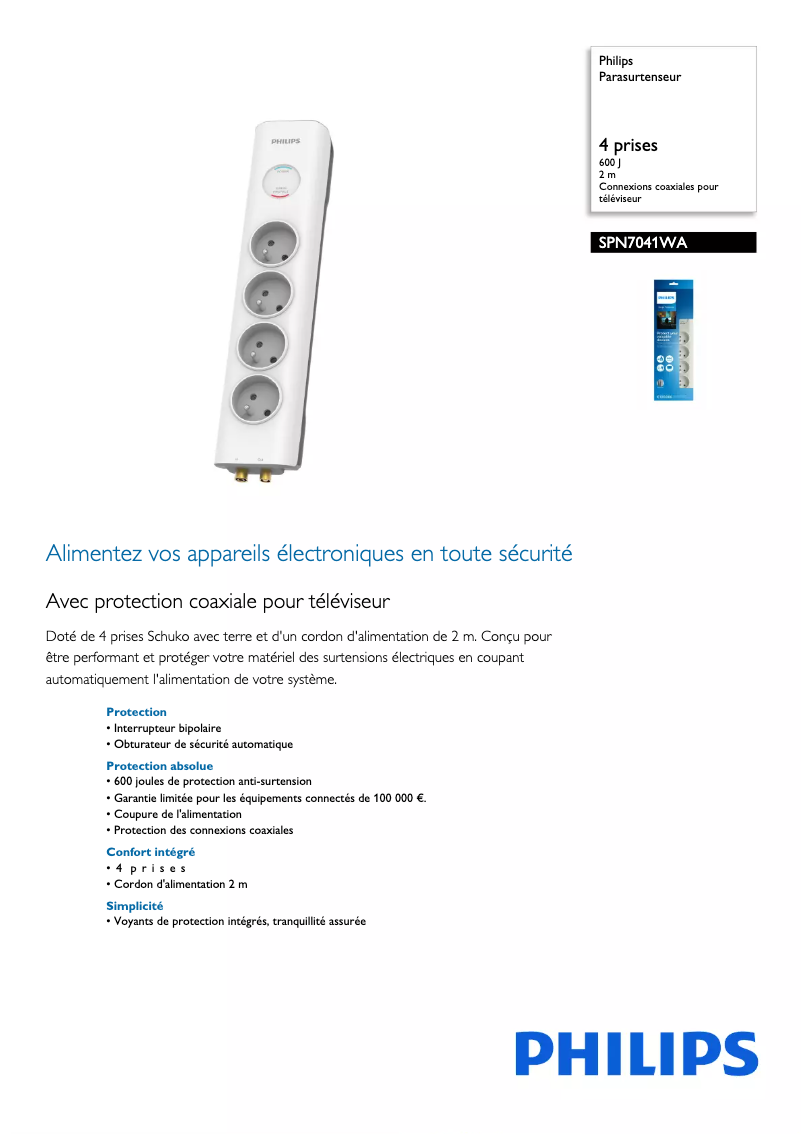 Página 1 del manual Ficha técnica Philips SPN7041WA