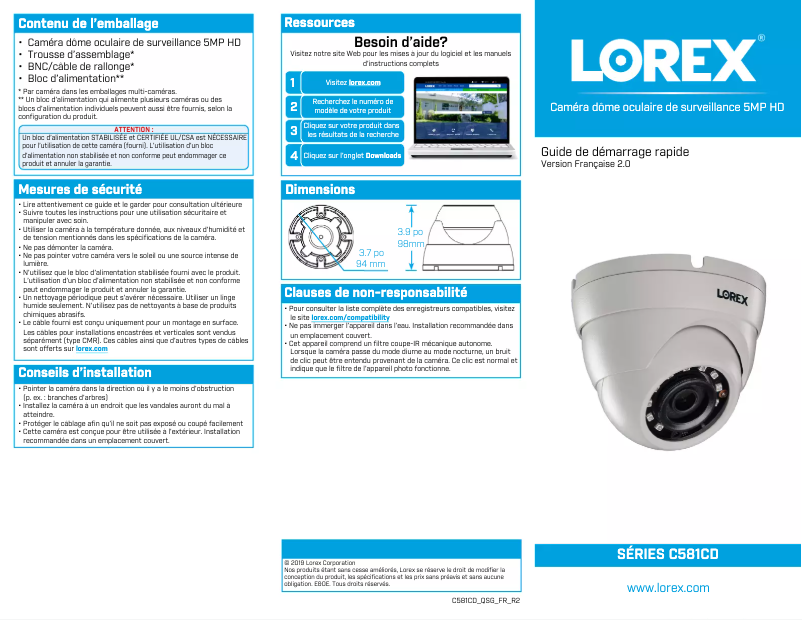 Page 1 of the manual Quick Start Guide Lorex C581CD