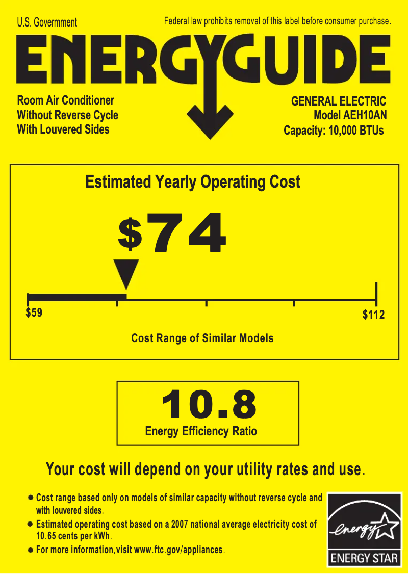 Página 1 del manual Etiqueta energética GE AEH10AN