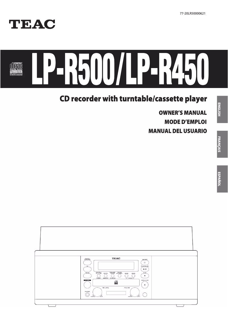 Page 1 of the manual User Manual Teac LP-R500A