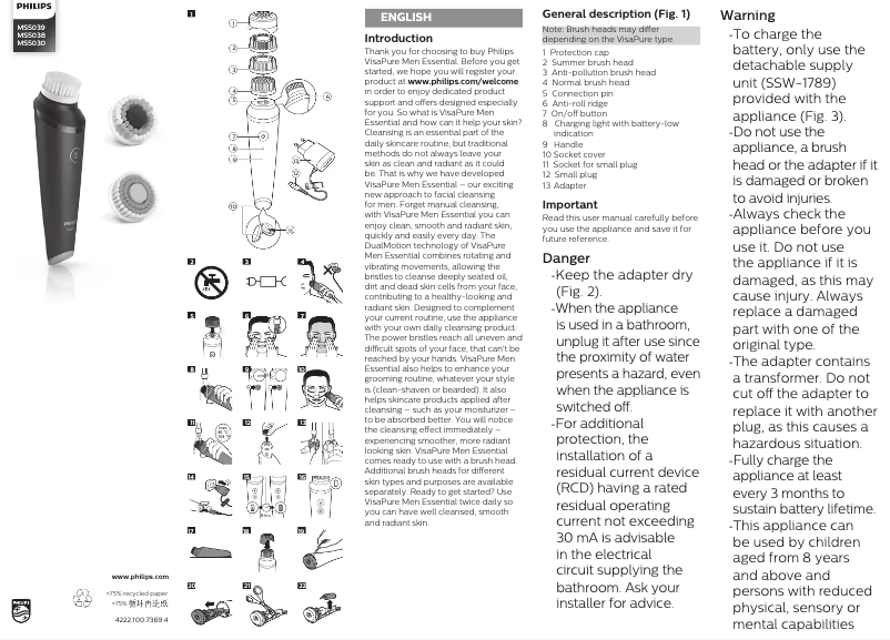 Página 1 del manual Manual de usuario Philips VisaPure MEN Essential MS5039