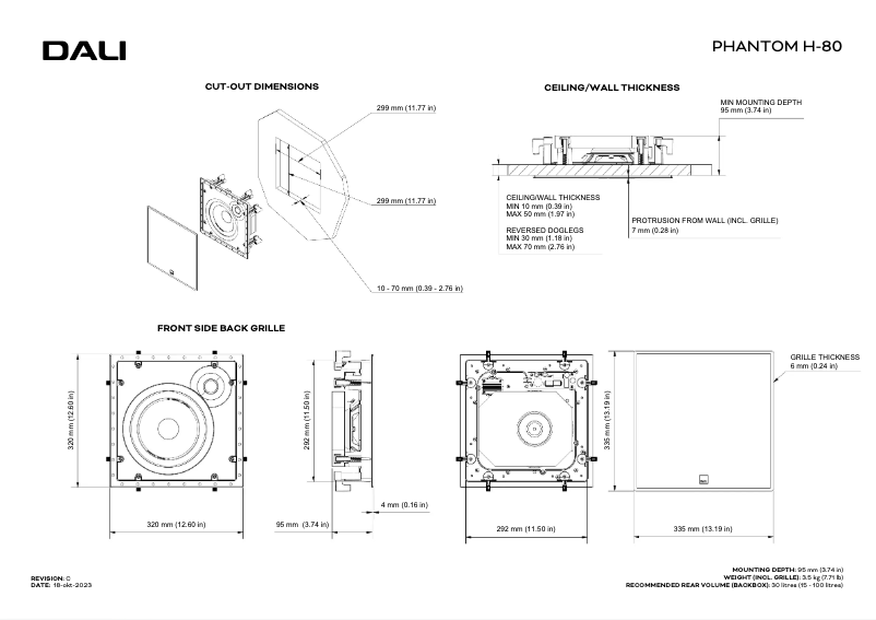 Page 1 de la notice Dessin technique Dali Phantom H-80