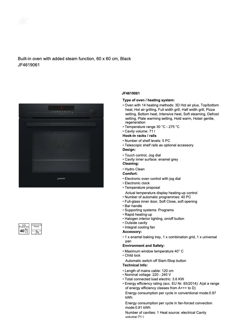 Page 1 de la notice Fiche technique Junker JF4619061